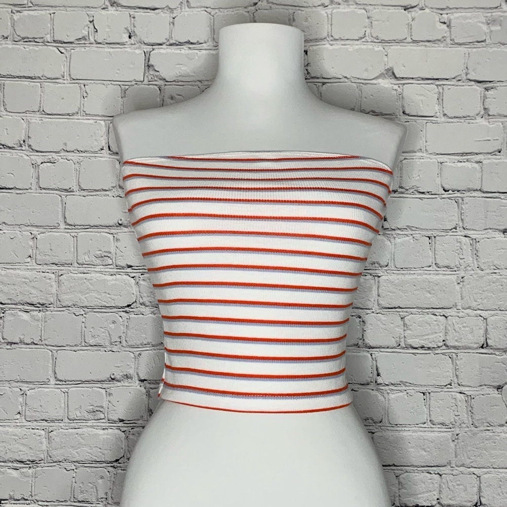 White Striped Ribbed Tube/Cropped Top (NWT)